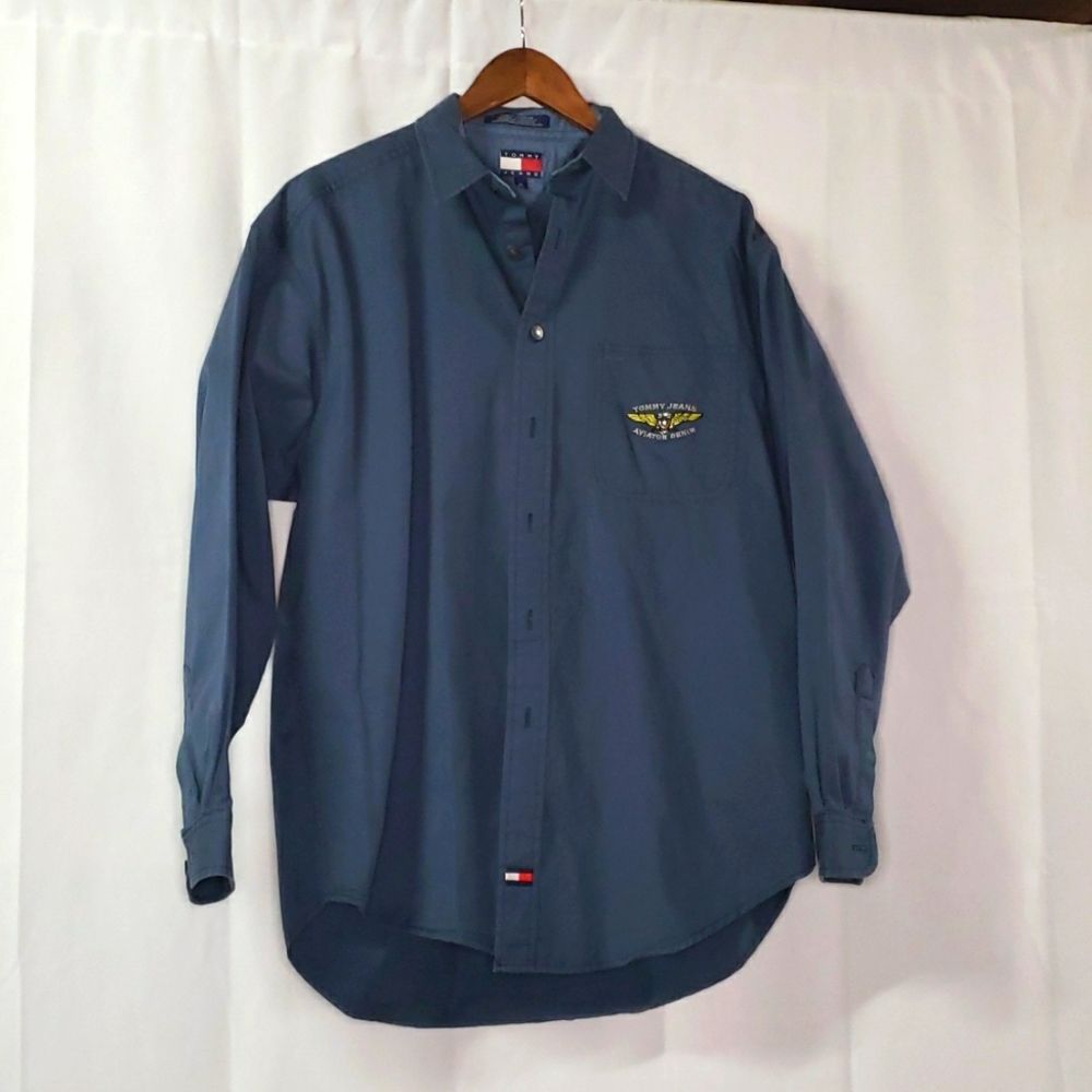 👔TOMMY JEANS MENS AVIATOR DENIM BUTTON DOWN SHIRT 👔